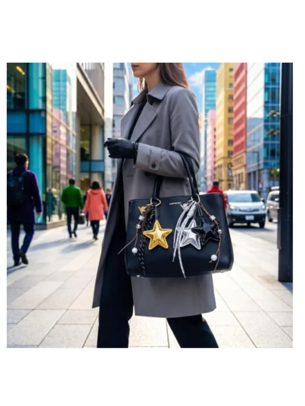 Gold Star Keychain & Bag Charm - Leather Purse Accessory, Vintage Y2K Gift